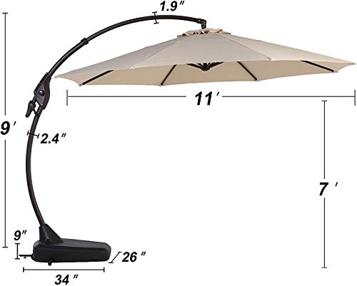 Patio Cantilever Umbrella with Base Circles Grand Patio Deluxe NAPOLI 11 FT Curvy Aluminum Offset Umbrella 