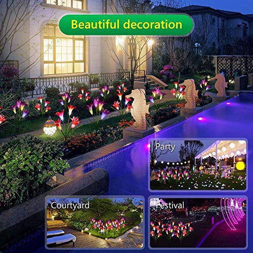 2-Pack Solar Lily Flowers Garden Lights LED Multi-Color Outdoor Yard Decor Lamp 