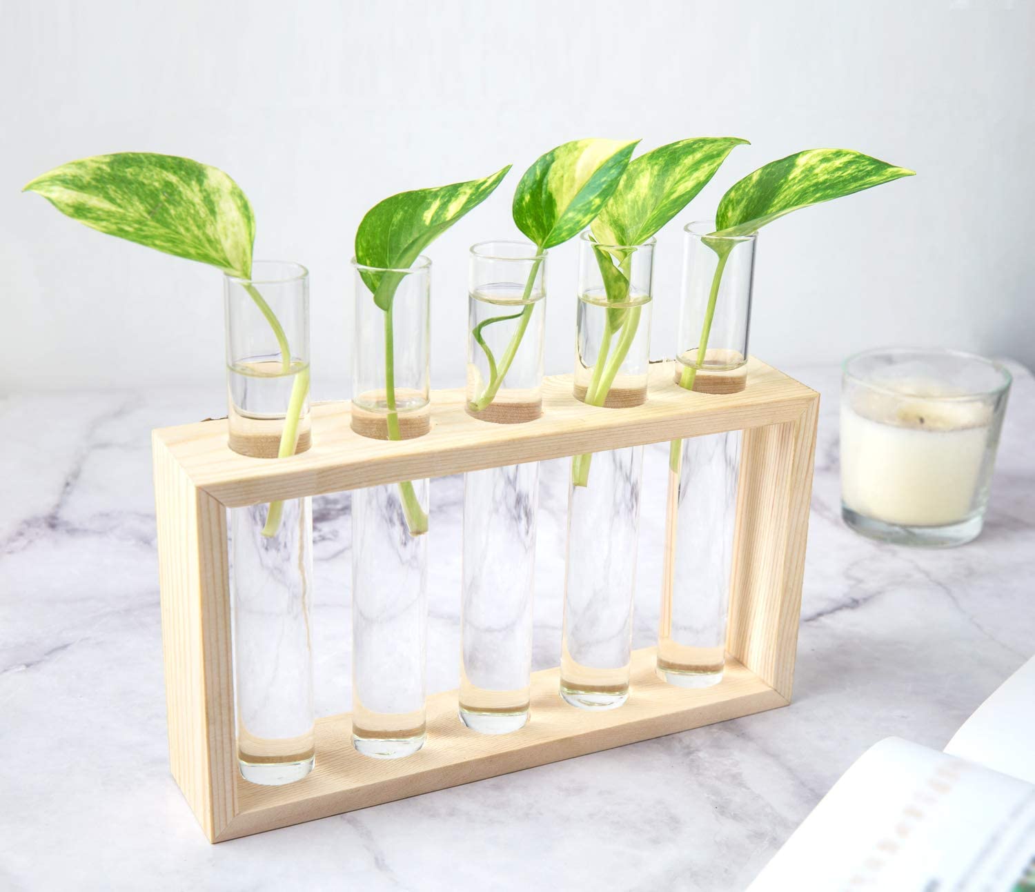 Mini Test Tube Flower Vase Stained Glass Propagation Vase Modern Glass Planter for Hydroponic Plant Clipping 4 Terrarium with Glass Stand