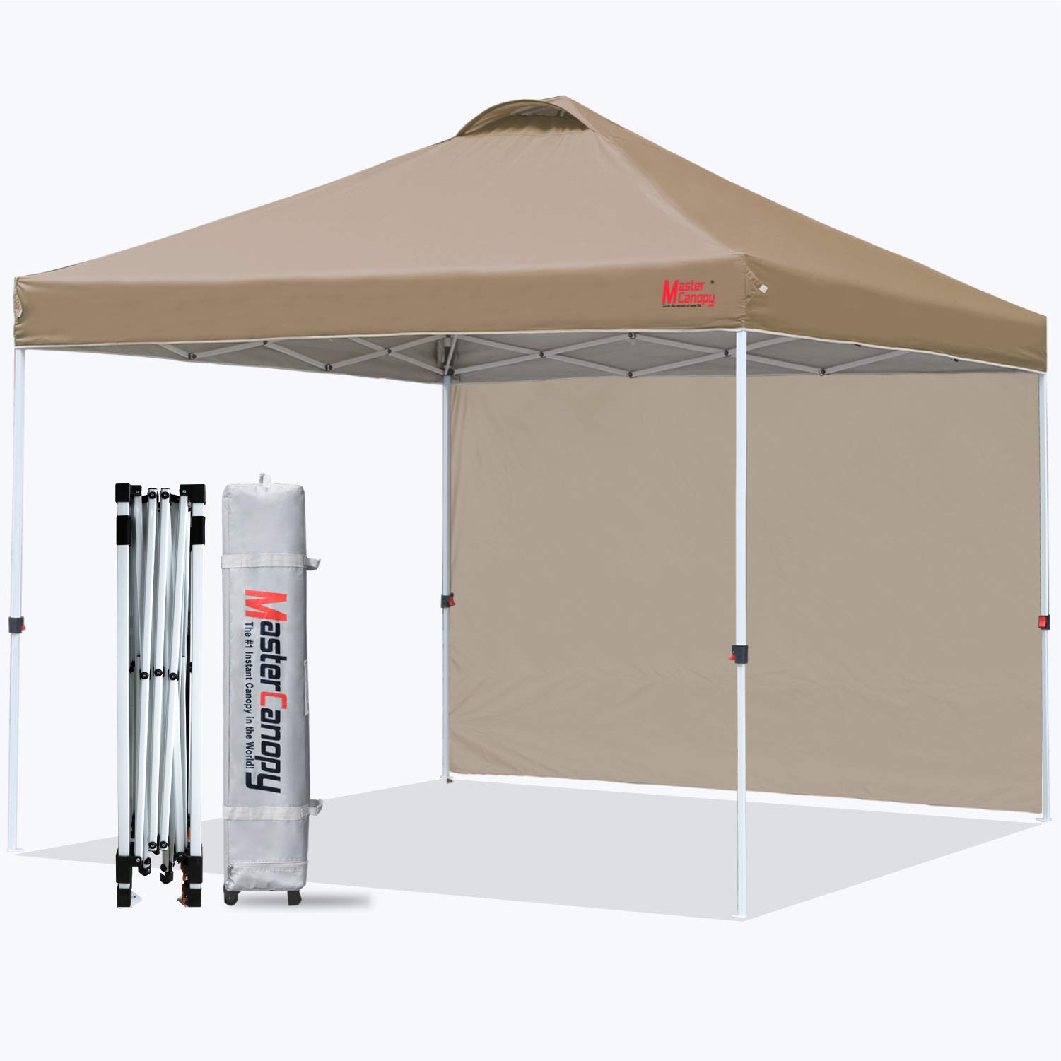 MASTERCANOPY Patio Pop Up Instant shelter Beach Canopy Better Air Circulation Canopy with Wheeled Backpack Carry Bag 8x8 ft, Khaki 