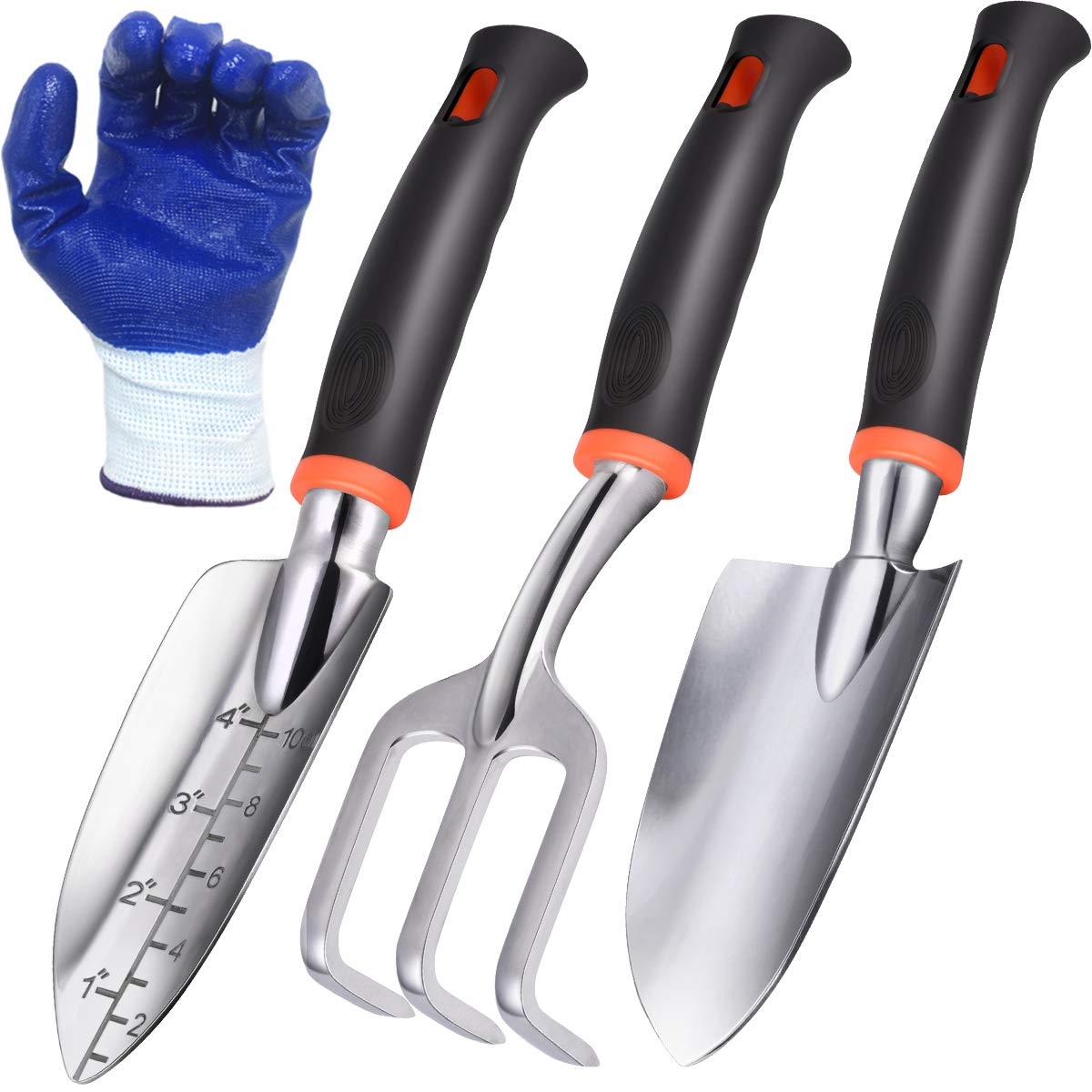 3 Piece Top Quality Cast-Aluminum Heavy Duty Gardening Gifts Tool Set with Trowel & Shovel Ideal For Men and Women Transplanter and Cultivator FANHAO Upgrade Ergo Garden Tool Set