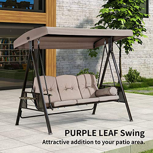 Adjustable Tilt Canopy Cushions and Pillow Included PURPLE LEAF 2-Seat Deluxe Outdoor Patio Porch Swing with Weather Resistant Steel Frame Beige