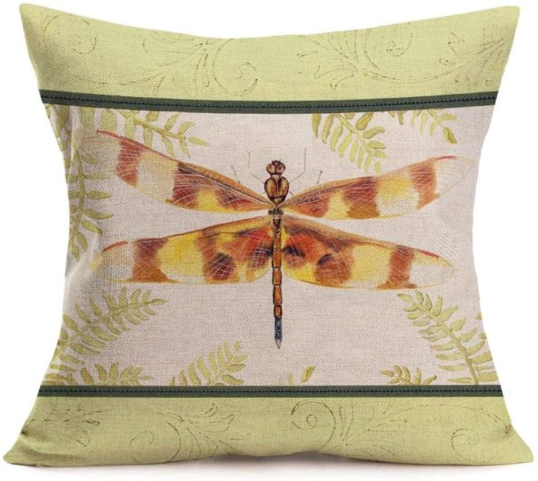 Home Room Textile Art Cotton Linen Vintage Decor Outdoor Cushion Cover Dragonfly 