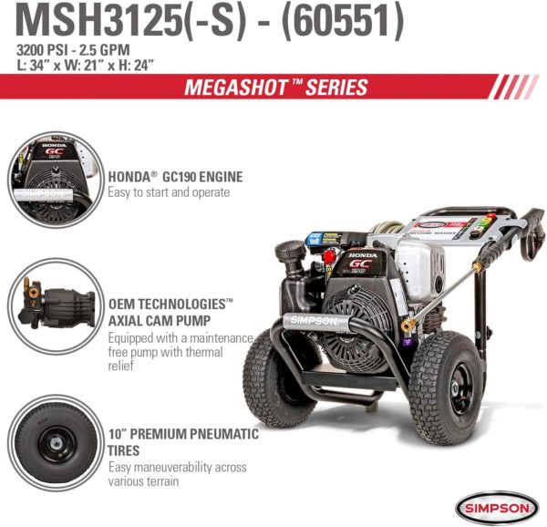 Simpson Cleaning MSH3125 MegaShot Gas Pressure Washer Powered by 