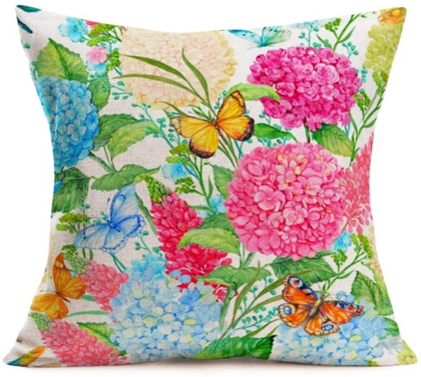 18'' Square Pillow Case Butterflies  flowers Cotton linen Throw Cushion Cover 