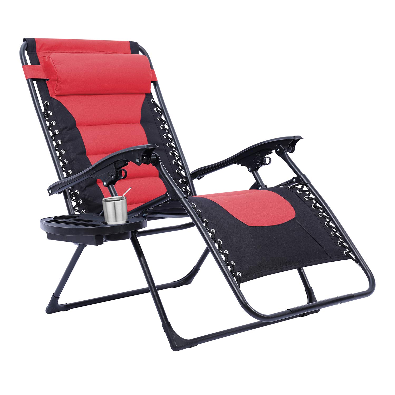 Oversized Folding Zero Gravity Outdoor Reclining Lounge Patio Chair w Cup Holder 
