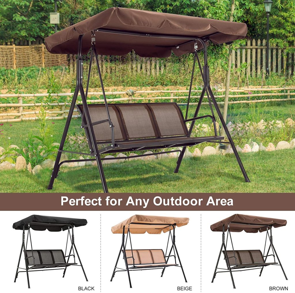 Mcombo Outdoor Patio Canopy Swing Chair 3-Person, Steel Frame