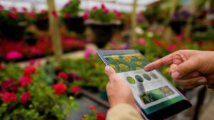 Using a tablet computer at a garden center | Best Gardening Apps You Need To Download Now | best gardening apps | featured