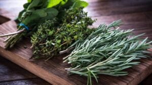 herbs on a chopping board | herb garden