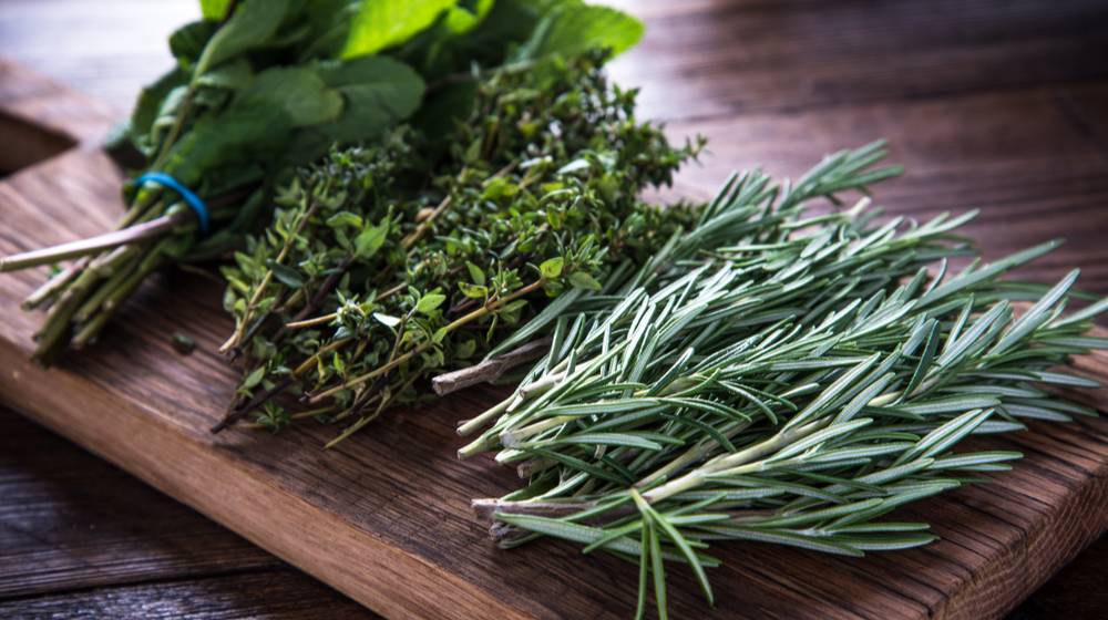 herbs on a chopping board | herb garden